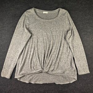 Olivia Grey Women's Heather Gray Twist Front Long Sleeve Draped Soft Top Size L